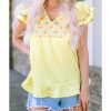 Azura Exchange Embroidered Geometric Ruffled Top – L