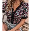 Azura Exchange Ditsy Floral Lace Trim Blouse – L