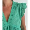 Azura Exchange Eyelet V Neckline Ruffle Swiss Dot Top – L