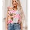 Azura Exchange Printed Tassel Tie Short Sleeve Blouse – L