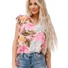 Azura Exchange Printed Tassel Tie Short Sleeve Blouse – L