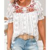 Azura Exchange Embroidered Ethnic Printed Crinkle Blouse – L