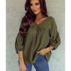 Azura Exchange Textured V Neck Bracelet Sleeve Babydoll Blouse – L