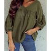 Azura Exchange Textured V Neck Bracelet Sleeve Babydoll Blouse – L