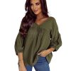 Azura Exchange Textured V Neck Bracelet Sleeve Babydoll Blouse – L