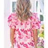 Azura Exchange Ruffled Floral Top with Split Neck and Puff Sleeves – L