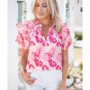 Azura Exchange Ruffled Floral Top with Split Neck and Puff Sleeves – L