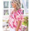 Azura Exchange Ruffled Floral Top with Split Neck and Puff Sleeves – L