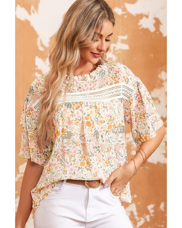 Azura Exchange Floral Print Wide Ruffle Sleeves Blouse – M