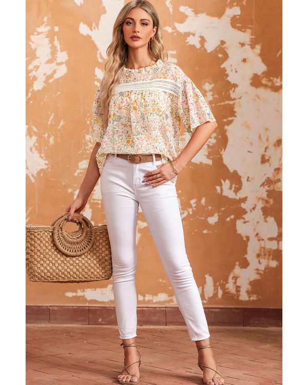 Azura Exchange Floral Print Wide Ruffle Sleeves Blouse – M