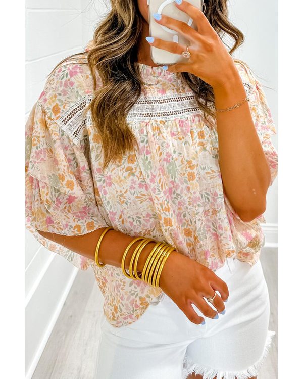 Azura Exchange Floral Print Wide Ruffle Sleeves Blouse – M