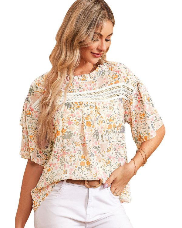 Azura Exchange Floral Print Wide Ruffle Sleeves Blouse – M