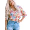 Azura Exchange Floral Print V Neck Half Sleeve Blouse – M