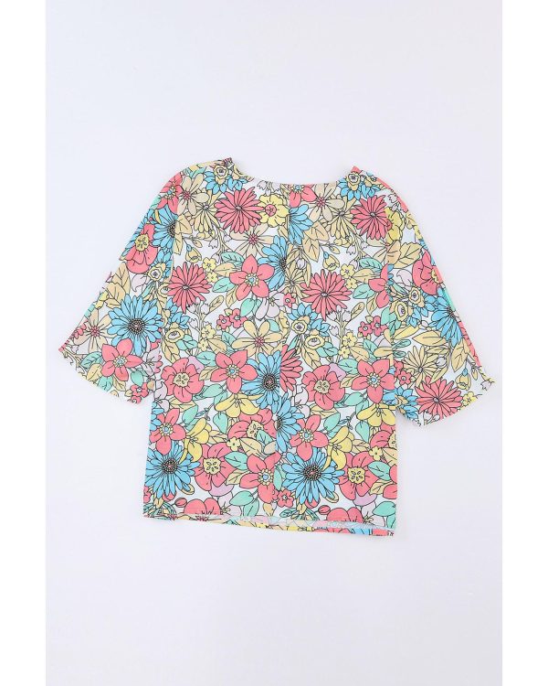 Azura Exchange Floral Print V Neck Half Sleeve Blouse – M