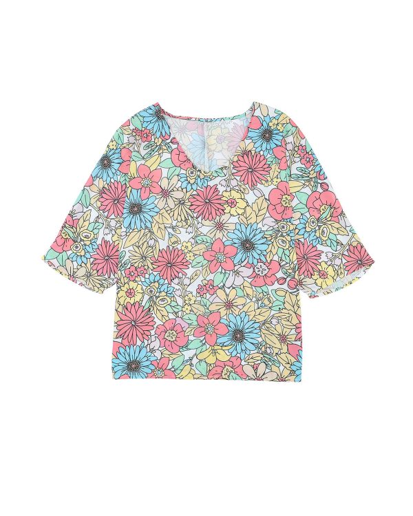 Azura Exchange Floral Print V Neck Half Sleeve Blouse – M