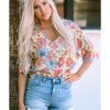 Azura Exchange Floral Print V Neck Half Sleeve Blouse – M