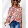 Azura Exchange Floral Print Loose Fit V Neck Blouse – L