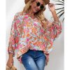 Azura Exchange Floral Print Loose Fit V Neck Blouse – L