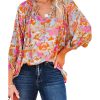 Azura Exchange Floral Print Loose Fit V Neck Blouse – L