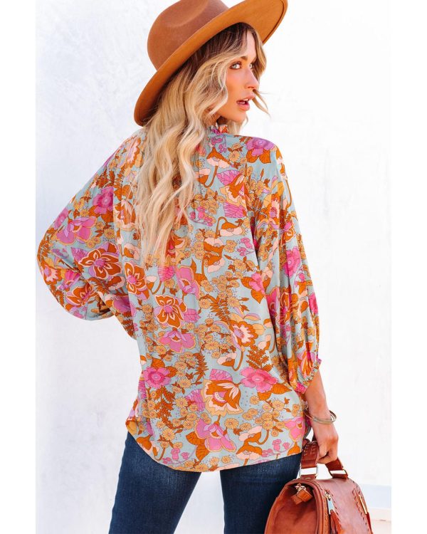 Azura Exchange Floral Print Loose Fit V Neck Blouse – L