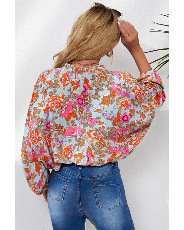 Azura Exchange Floral Print Loose Fit V Neck Blouse – L