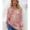 Azura Exchange Floral Print Loose Fit V Neck Blouse – L