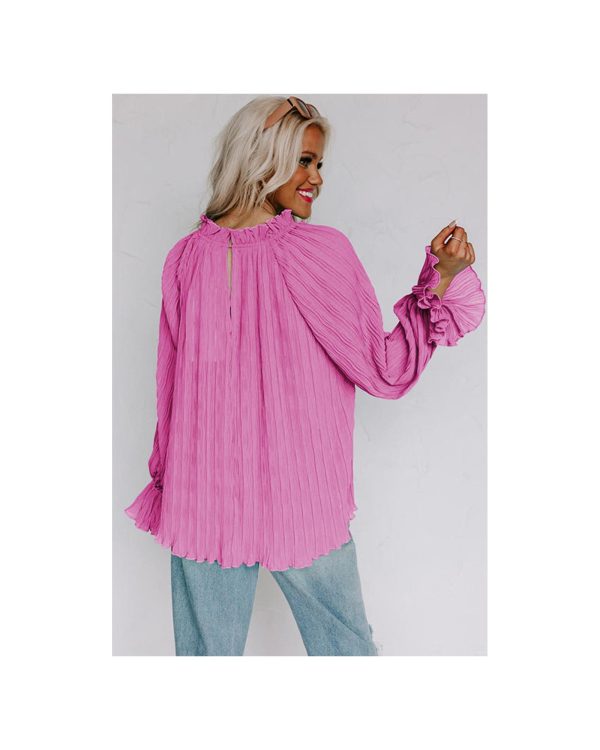 Azura Exchange Pleated Flared Cuff Long Sleeve Blouse – L