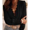 Azura Exchange Lace Trim Deep V Neck Textured Blouse – L