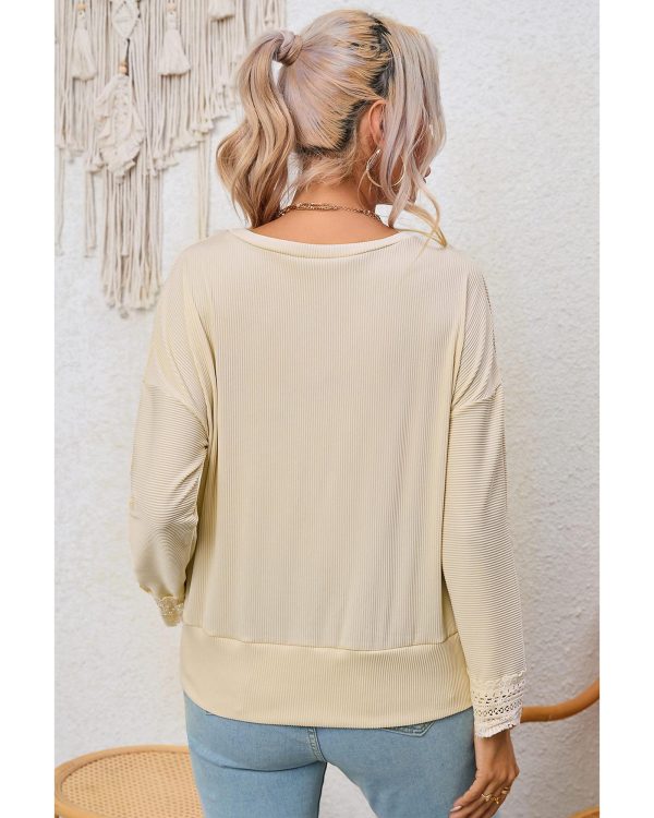 Azura Exchange Lace Trim V Neck Long Sleeve Top – 2XL