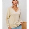 Azura Exchange Lace Trim V Neck Long Sleeve Top – 2XL