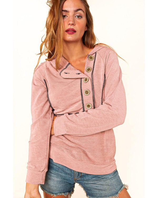 Azura Exchange Princess Line Out Seam Hoodie with Front Buttons – L