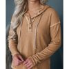 Azura Exchange Khaki Waffle Knit Henley Hooded Top – L