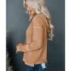 Azura Exchange Khaki Waffle Knit Henley Hooded Top – L