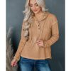 Azura Exchange Khaki Waffle Knit Henley Hooded Top – L