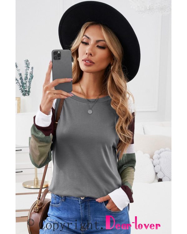 Azura Exchange Gray Color Block Long Sleeve Pullover Top – M