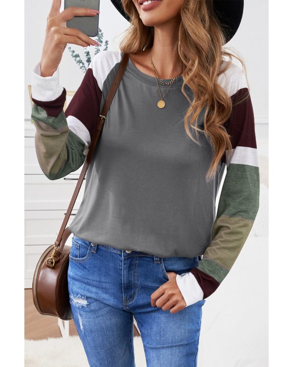 Azura Exchange Gray Color Block Long Sleeve Pullover Top – M