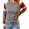 Azura Exchange Gray Color Block Long Sleeve Pullover Top – M