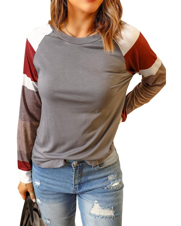 Azura Exchange Gray Color Block Long Sleeve Pullover Top – M