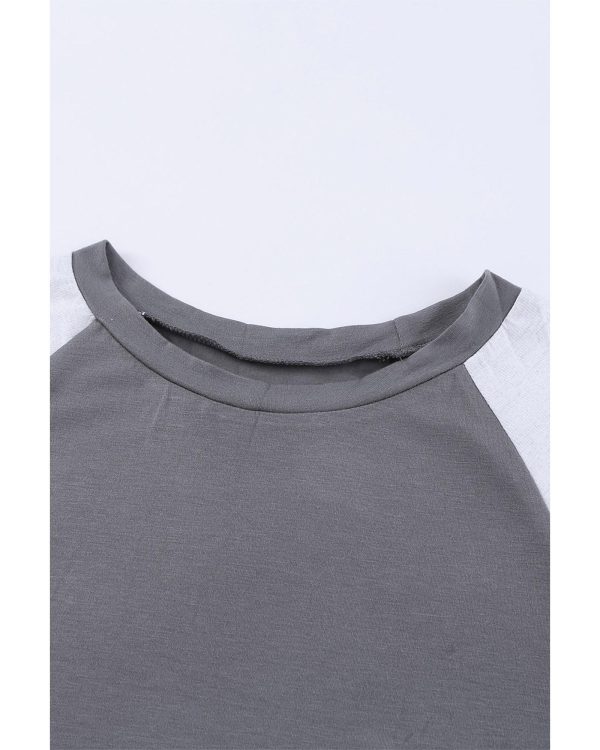 Azura Exchange Gray Color Block Long Sleeve Pullover Top – M