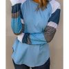 Azura Exchange Blue Color Block Long Sleeves Pullover Top – L