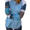 Azura Exchange Blue Color Block Long Sleeves Pullover Top – L