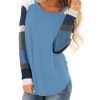 Azura Exchange Blue Color Block Long Sleeves Pullover Top – L