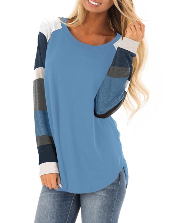 Azura Exchange Blue Color Block Long Sleeves Pullover Top – L