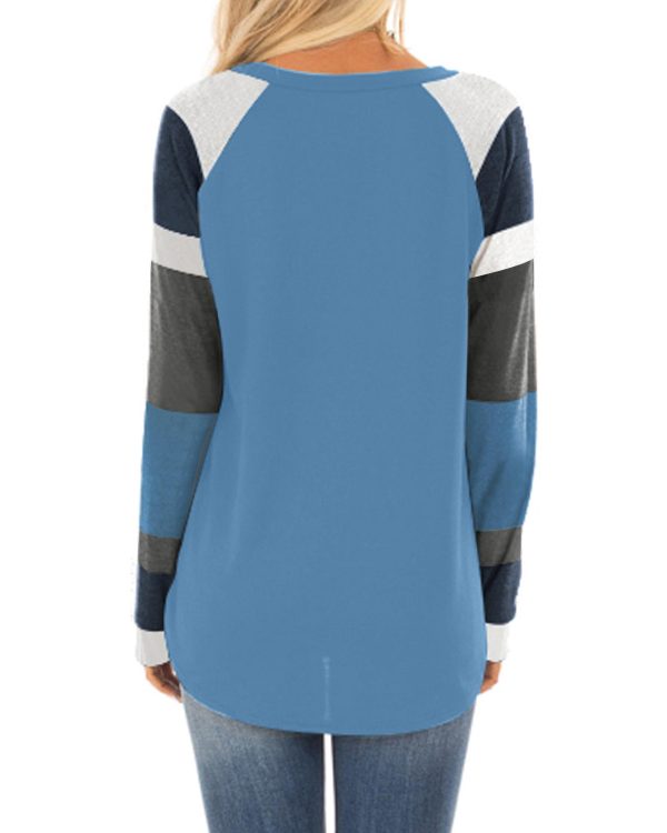 Azura Exchange Blue Color Block Long Sleeves Pullover Top – L