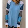 Azura Exchange Blue Color Block Long Sleeves Pullover Top – L