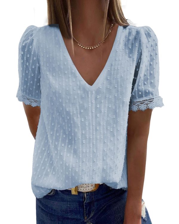 Azura Exchange Swiss Dot Lace V Neck Shirt – 2XL