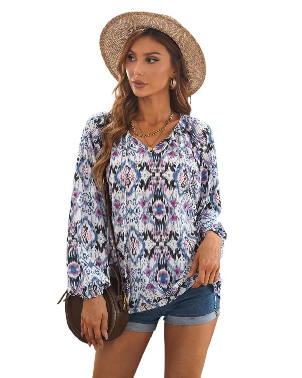 Azura Exchange Print Split Neck Blouse – 2XL