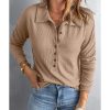 Azura Exchange Button Front Turn-down Neck Knit Top – M