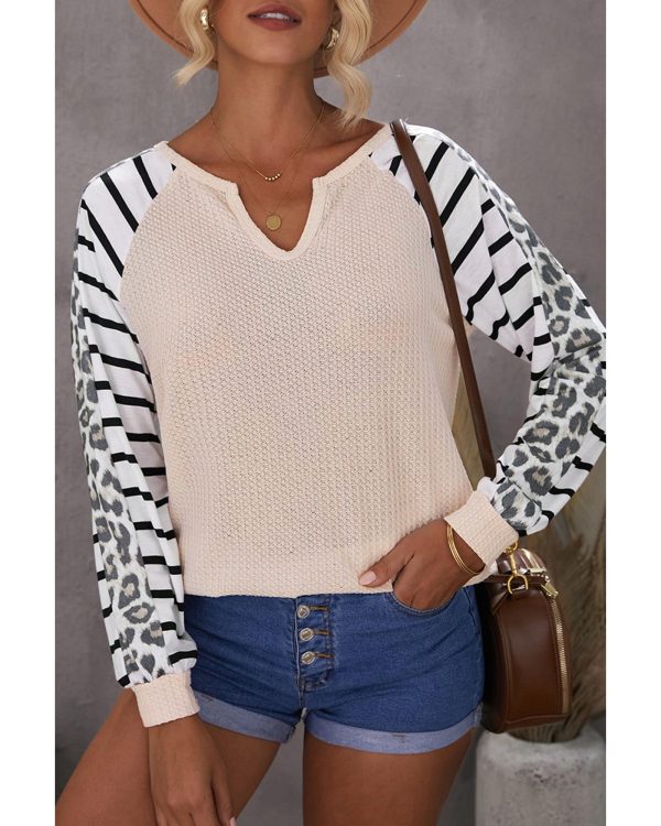 Azura Exchange Striped Patchwork Waffle Knit Top – M