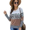 Azura Exchange Leopard Splicing Colorblock Long Sleeve Top – 2XL